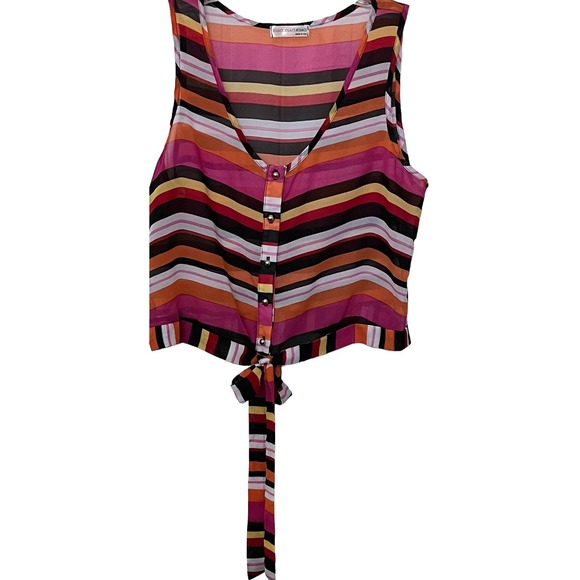 A’GACI TANK/SLEEVELESS BLOUSE, WOMENS, M, PINK ORANGE YELLOW WHITE STRIPES, TIE - Picture 3 of 10
